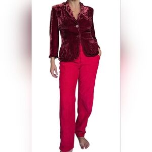 Vtg 80s Benetton Red High Rise Pleated Corduroy Pants Womens 6 Italy Tapered Leg